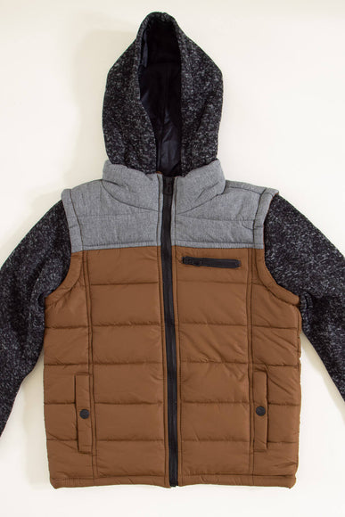 Puffer Vest Knit Hood Jacket for Boys in Brown