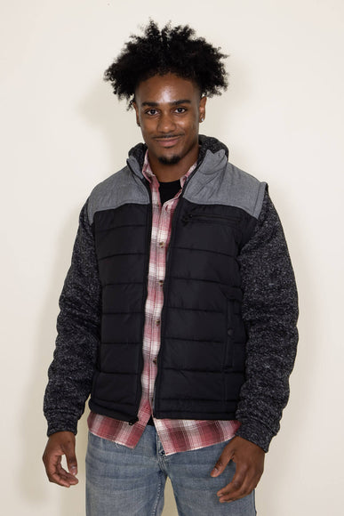 Puffer Vest Knit Hood Jacket for Men in Black