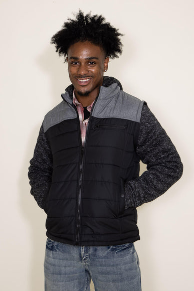 Puffer Vest Knit Hood Jacket for Men in Black