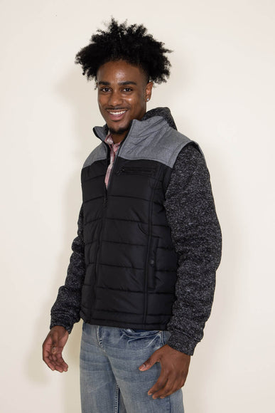 Puffer Vest Knit Hood Jacket for Men in Black