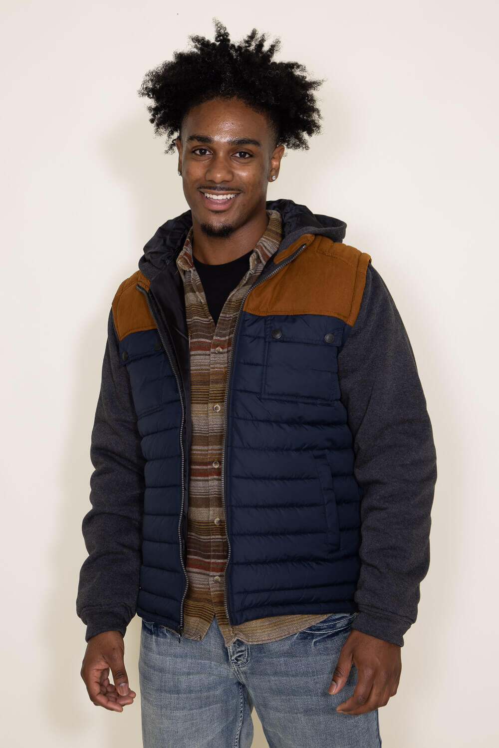 Puffer Vest Knit Hood Jacket for Men in Navy 2VT6418M-TRUENAVY