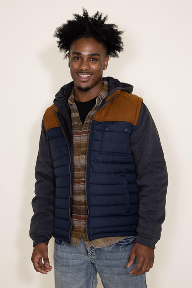 Puffer Vest Knit Hood Jacket for Men in Navy