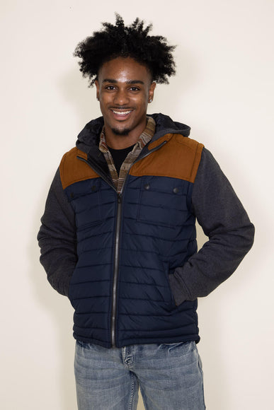 Puffer Vest Knit Hood Jacket for Men in Navy