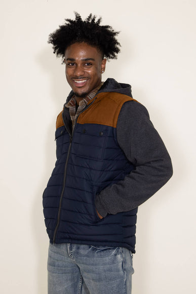 Puffer Vest Knit Hood Jacket for Men in Navy
