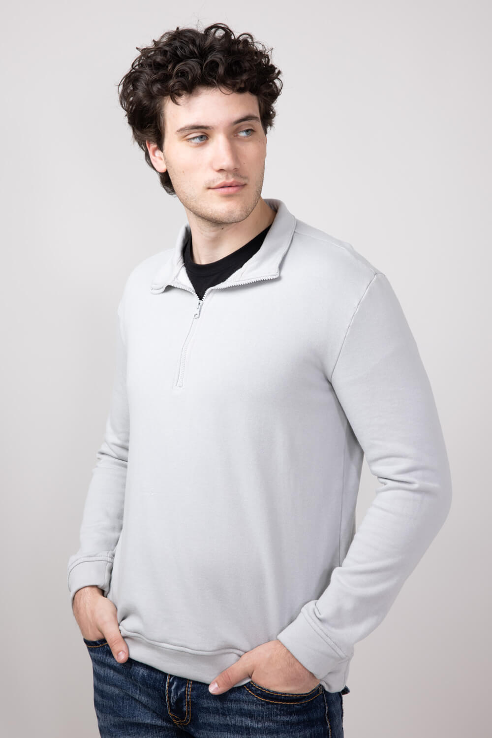 Hallstatt Quarter Zip Fleece Pullover for Men in Gray Cloud