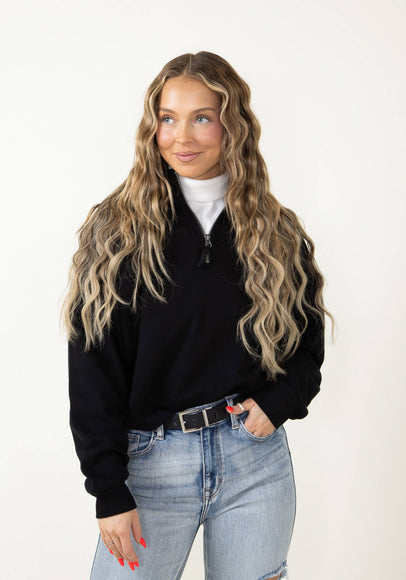 Quarter Zip Fleece Pullover for Women in Black