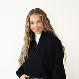 Quarter Zip Fleece Pullover for Women in Black