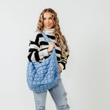 Quilted Puffer Bag for Women in Blue