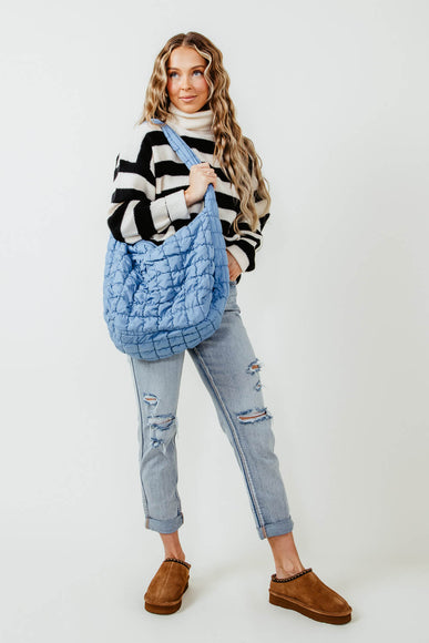 Quilted Puffer Bag for Women in Blue