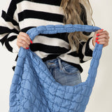 Quilted Puffer Bag for Women in Blue