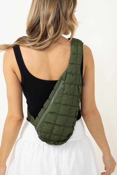 Quilted Puffer Sling Bag for Women in Olive