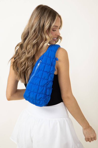 Quilted Puffer Sling Bag for Women in Royal Blue