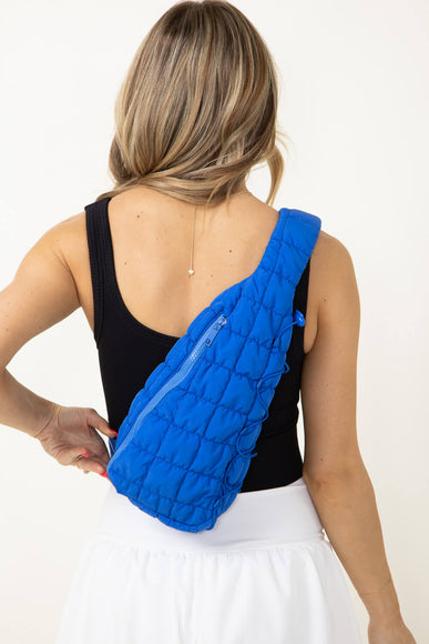 Quilted Puffer Sling Bag for Women in Royal Blue