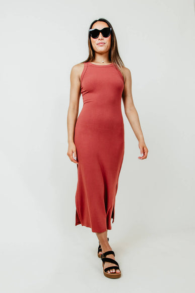 Ribbed Side Slit Maxi Tank Dress for Women in Red