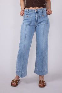 Risen Jeans High Rise Crop Wide Leg Exposed Stitch Jeans for Women