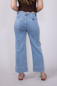 Risen Jeans High Rise Crop Wide Leg Exposed Stitch Jeans for Women