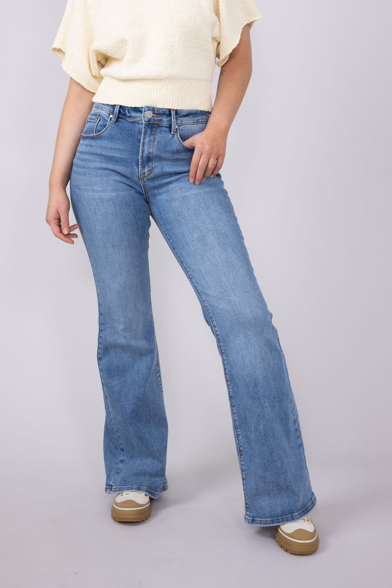 RISEN Tummy Control 4 Way Stretch Mid Rise Flare Jeans main image 0