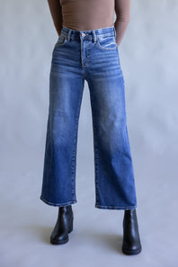 Risen High Rise Crop Wide Jeans for Women in Dark Wash