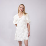Rokoko Roset V-Neck Puff Sleeves Dress for Women in White
