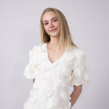 Rokoko Roset V-Neck Puff Sleeves Dress for Women in White
