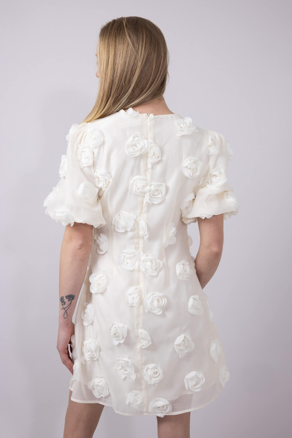 Rokoko Roset V-Neck Puff Sleeves Dress for Women in White