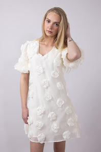 Rokoko Roset V-Neck Puff Sleeves Dress for Women in White