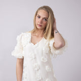 Rokoko Roset V-Neck Puff Sleeves Dress for Women in White