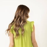 Ruffled Shoulder Button Front Top for Women in Lime Green