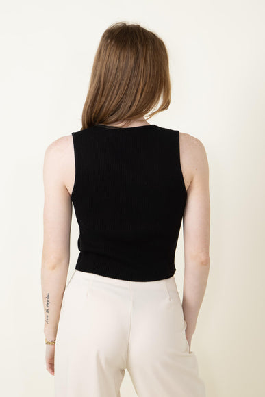 Satin Bow Detail Ribbed Crop Tank Top for Women in Black