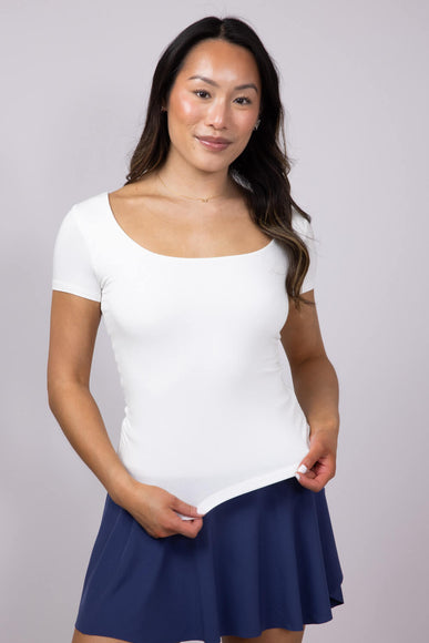 Seamless Double Layer Knit T-Shirt for Women in White