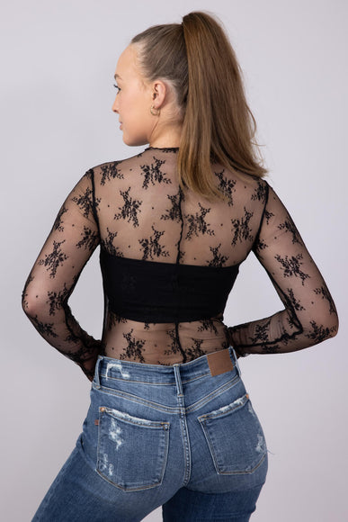  Lace Sheer Layering Top for Women in Black 