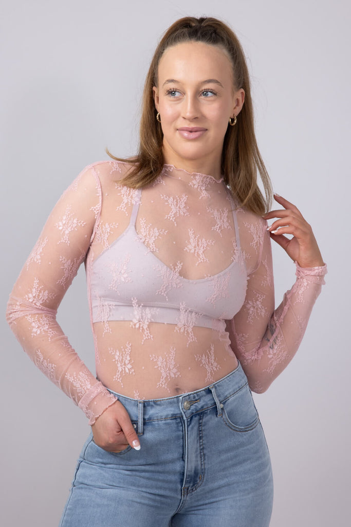 Lace Sheer Layering Top for Women in Pink | LT1354-BLUSH