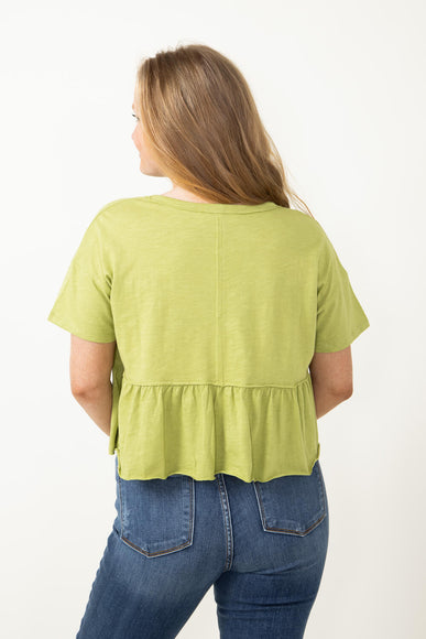 Short Sleeve Peplum Shirt for Women in Green