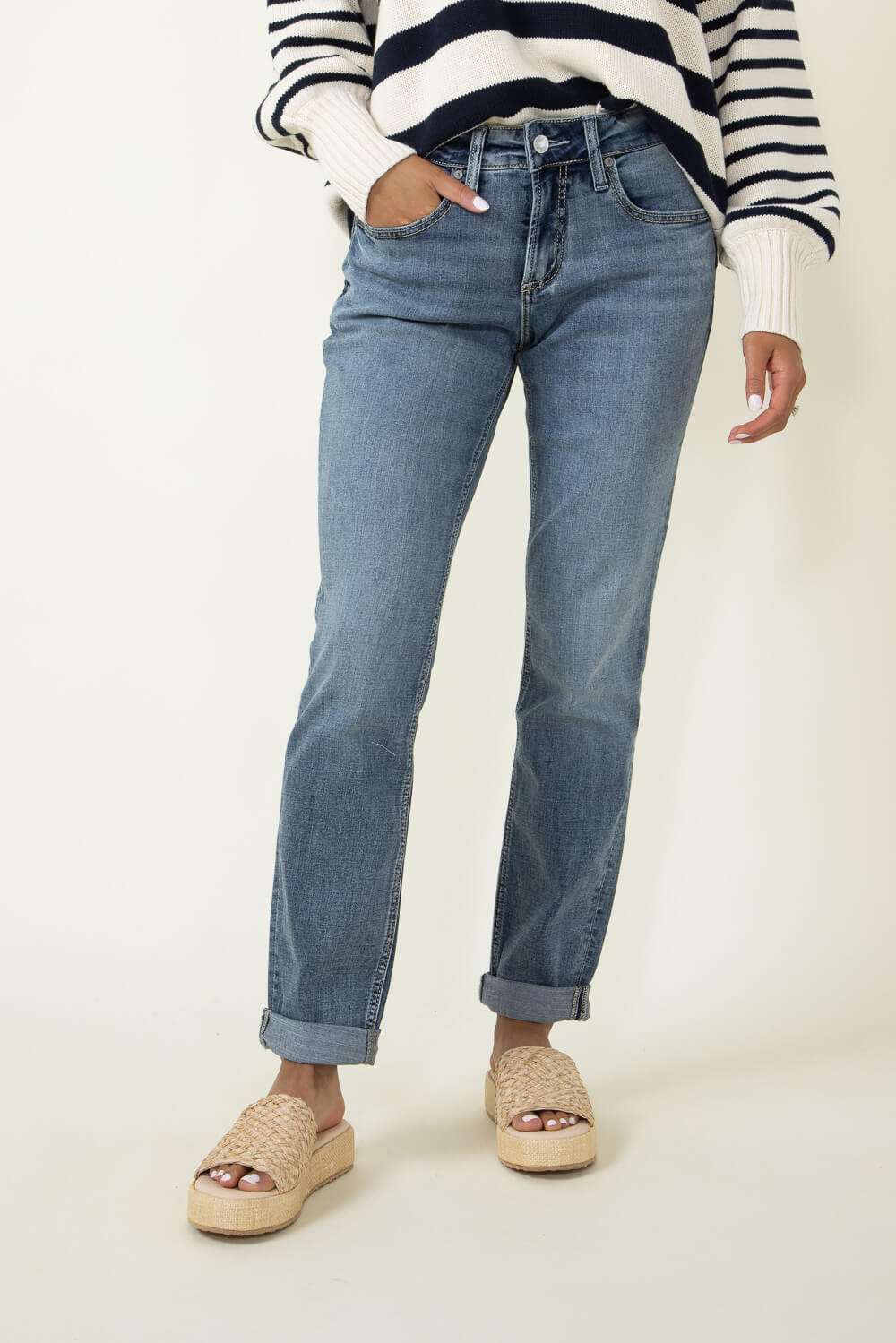 Silver Jeans Boyfriend Mid Rise Slim Luxe Stretch Jeans for Women