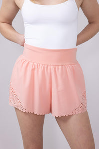 Simply Southern Womens Scalloped Hem Shorts for Women in Coral