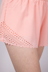 Simply Southern Womens Scalloped Hem Shorts for Women in Coral
