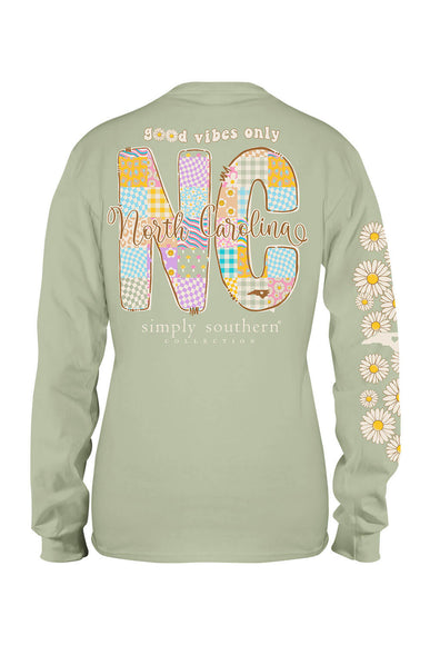 Simply Southern Youth Long Sleeve North Carolina T-Shirt for Girls in Sage