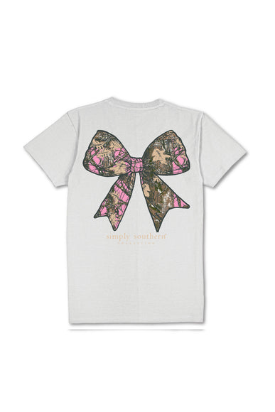 Girls Simply Southern Youth Camo Bow T-Shirt for Girls in Light Grey 