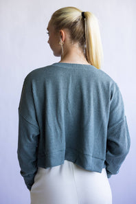 Simply Southern V-Neck Crop Pullover Top for Women in Jade