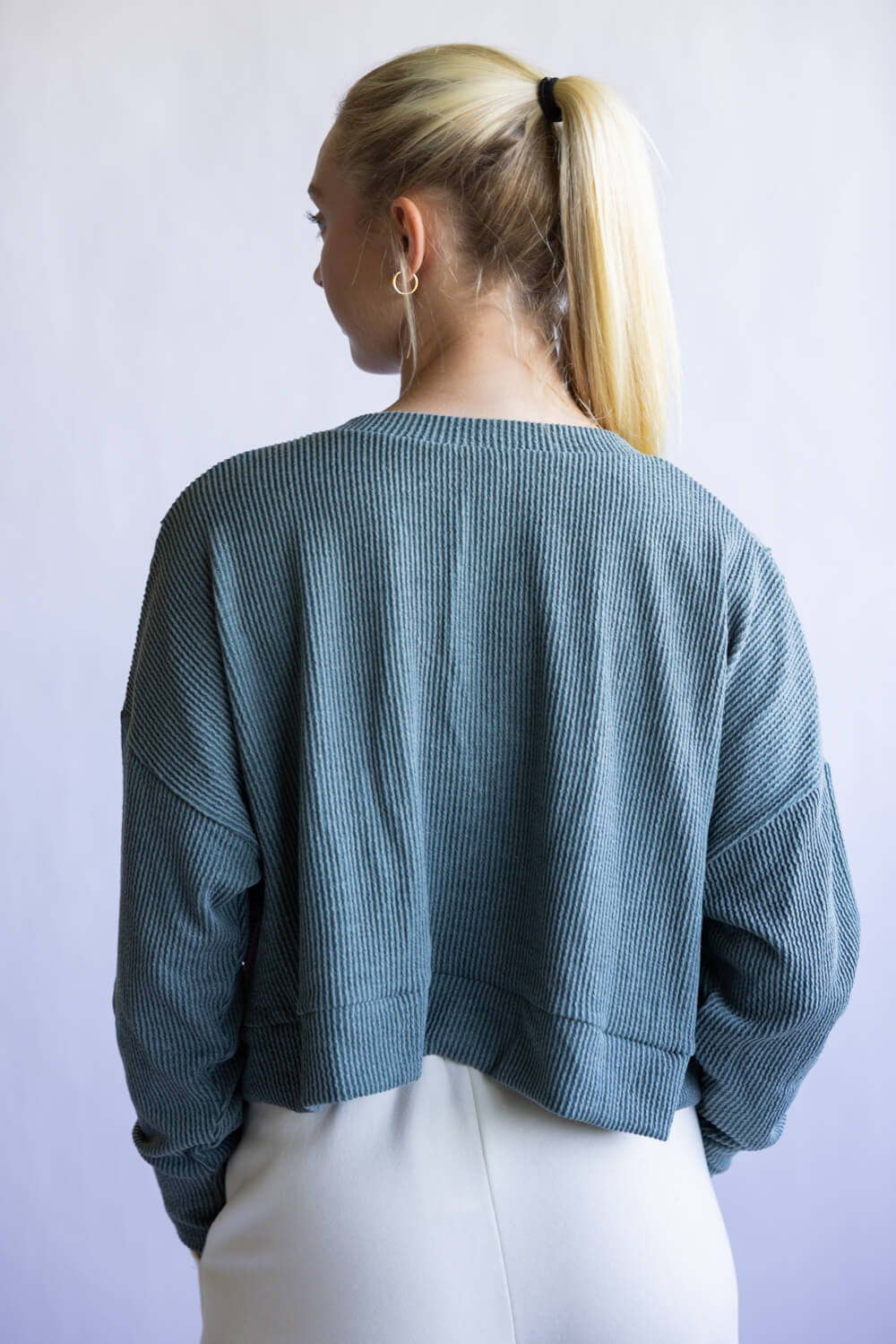 Simply Southern V-Neck Crop Pullover Top for Women in Jade