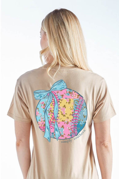 Simply Southern Shirts Patched Baseball T-Shirt for Women in Khaki