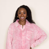 Simply Southern Acid Wash Shacket for Women in Pink