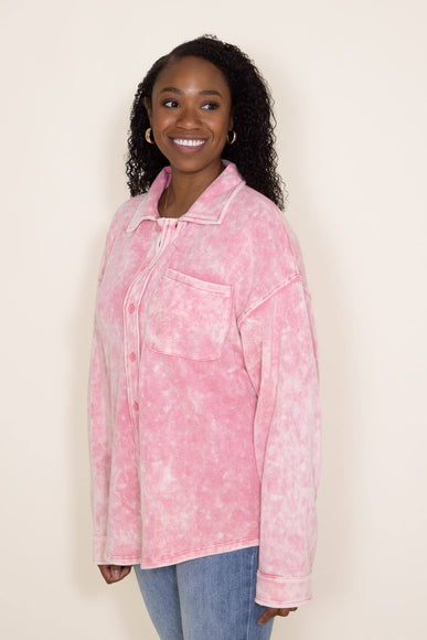 Simply Southern Acid Wash Shacket for Women in Pink