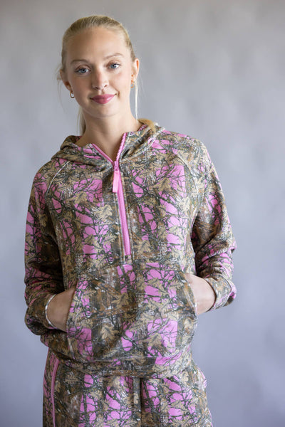  Simply Southern Alara ½ Zip Hoodie for Women in Pink Camo