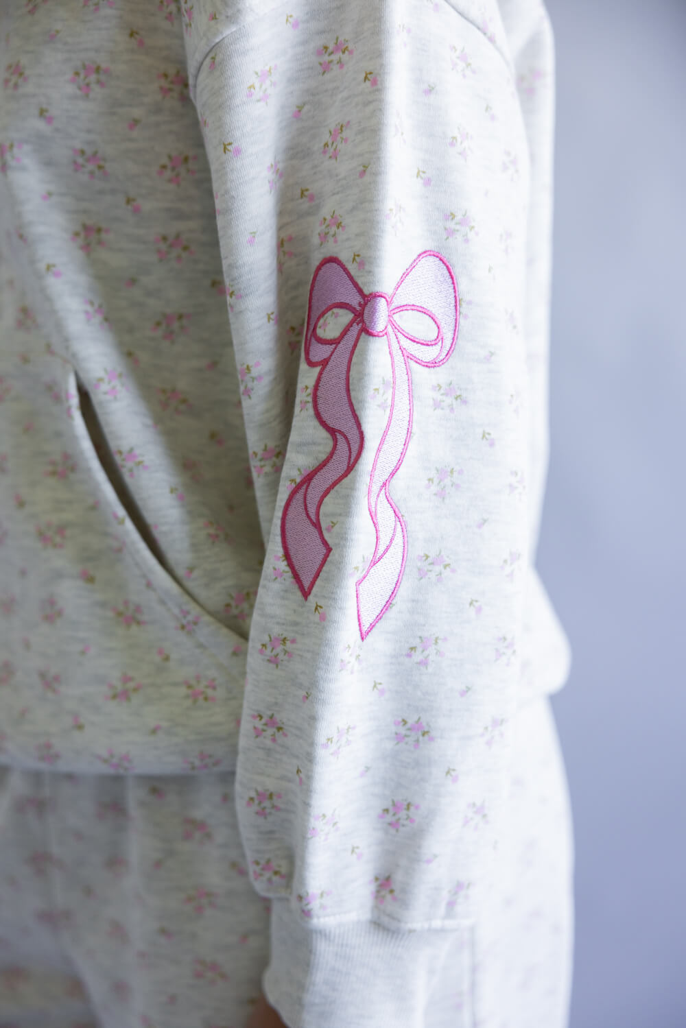  Simply Southern Alice Bow Floral Hoodie for Women in Gray