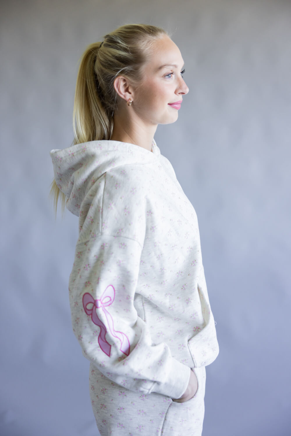  Simply Southern Alice Bow Floral Hoodie for Women in Gray