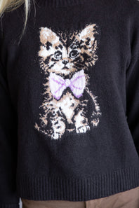 Simply Southern Anastasia Kitty Crew Neck Sweater for Women in Black