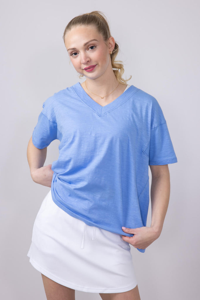 Simply Southern Basic V-Neck Slub T-Shirt for Women in Blue
