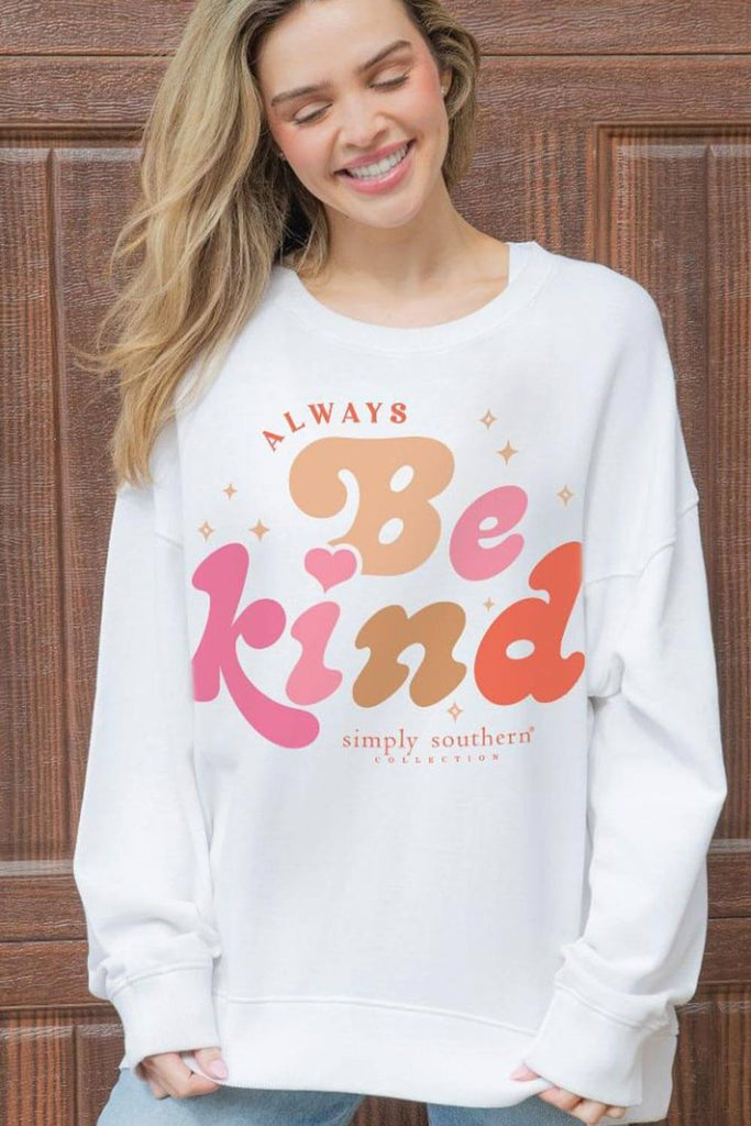 Simply Southern Always Be Kind Sweatshirt for Women in White CREW KI Glik s