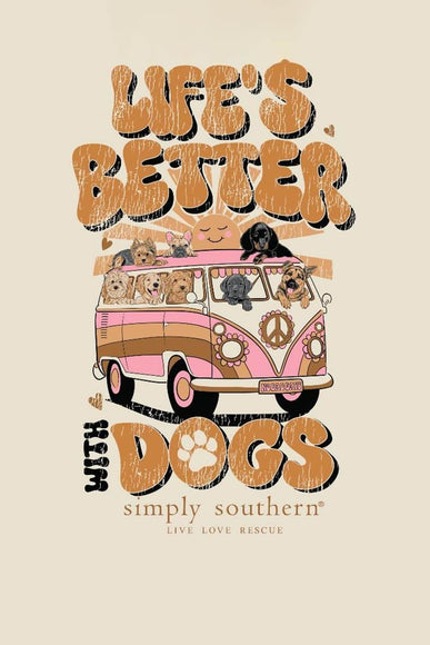 Simply Southern Youth Life’s Better With Dogs T-Shirt for Girls in Linen